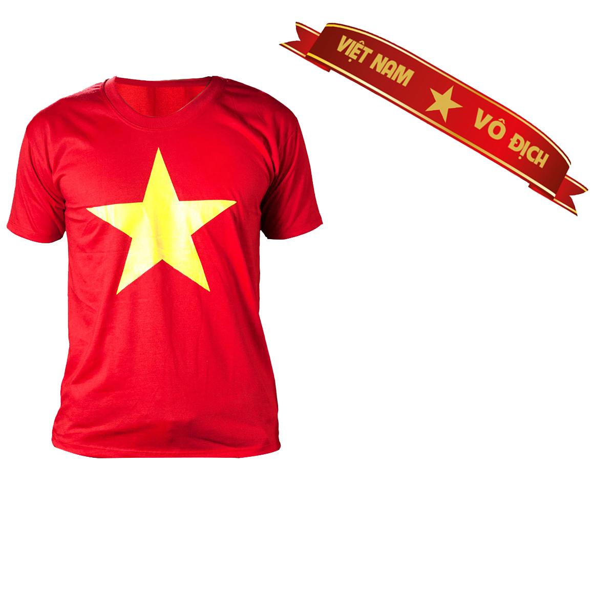 Combo cổ động Việt Nam Áo thun cờ đỏ sao vàng kèm băng rôn