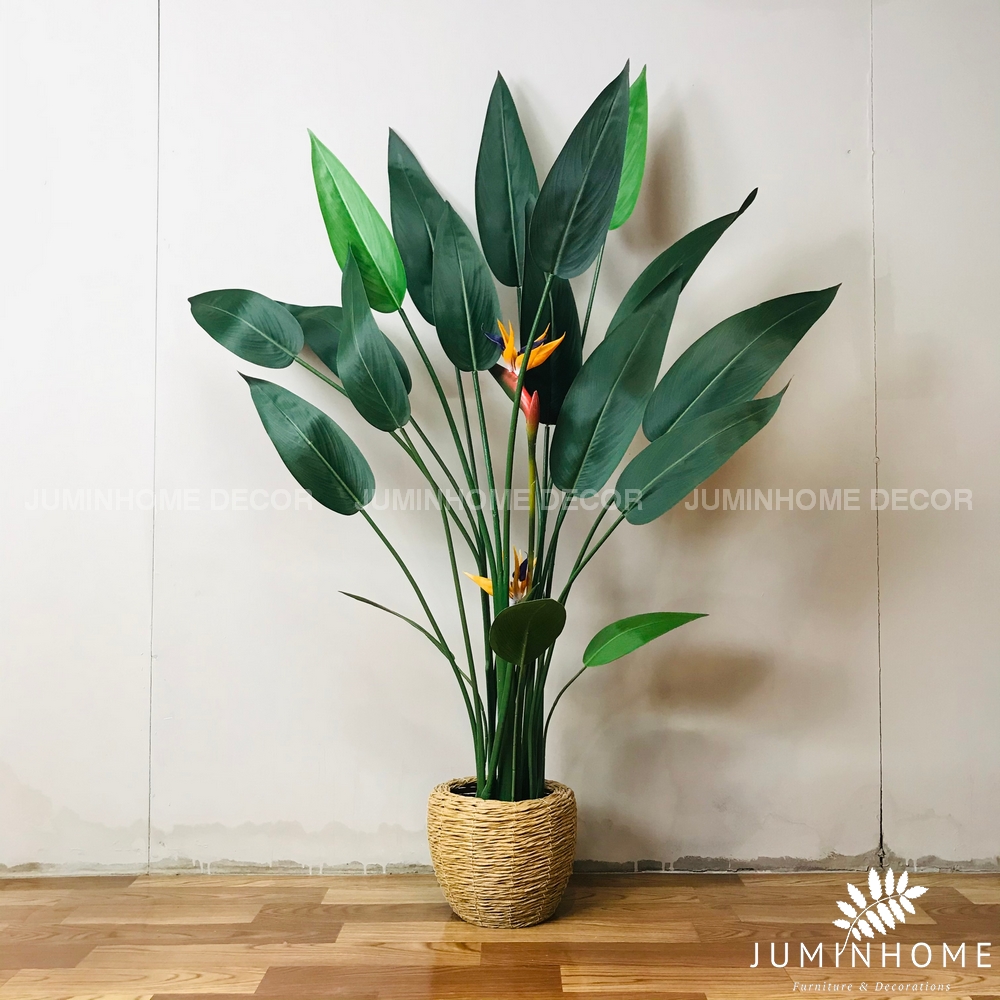 Giỏ cói Decor trang trí trồng Cây giả