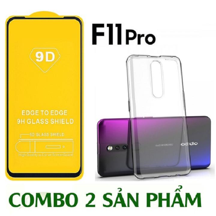 bộ 2 sản phẩm ốp lưng silicon cao cấp và kính cường lực 9D full màn hình OPPO F11 PRO