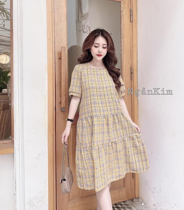 Váy bầu- Đầm bầu sơ mi suông a pha sọc trẻ trung chất mềm mịn thấm hút  mồ hôi