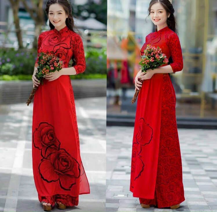 Có ảnh thật - sét áo dài kèm quần họa tiết xinh xắn