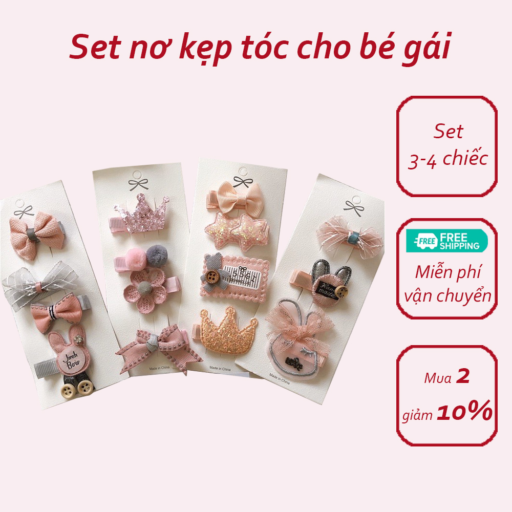 1 set nơ kẹp tóc công chúa cho bé gái hàng handmade