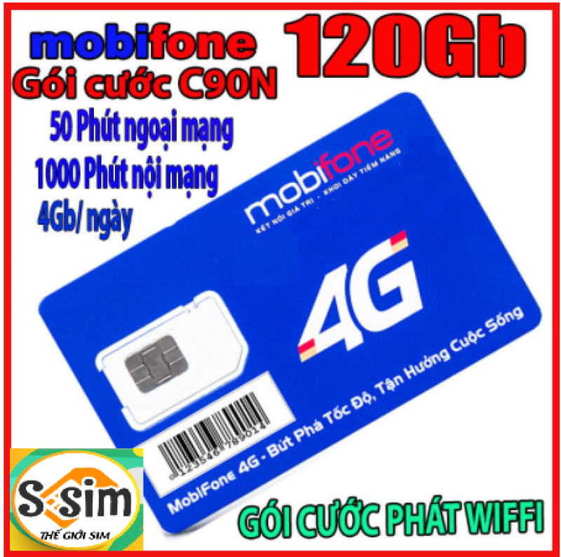 SIM 4G MOBIFONE MIỄN PHÍ 180GB DATA + 1000P MOBI + 50 LM - C90N