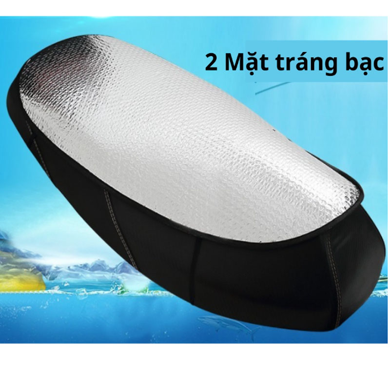 Tấm lót che yên xe máy chống nắng nóng 2 mặt bạc