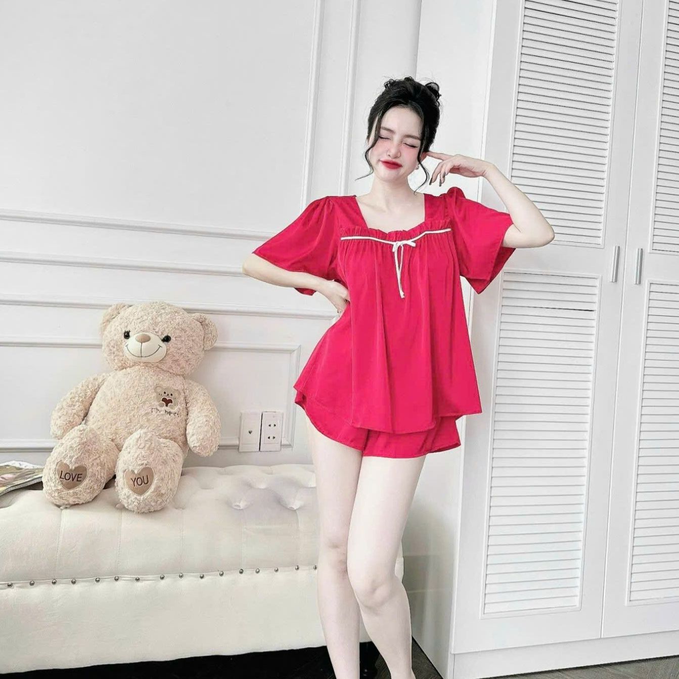 Bộ ngủ lụa bigsize đồ mặc nhà cho nữ 50-100kg mềm mát cổ vuông chất lụa latin đồ măc hè