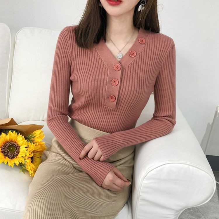 Áo Len Nữ Cổ V phối cúc