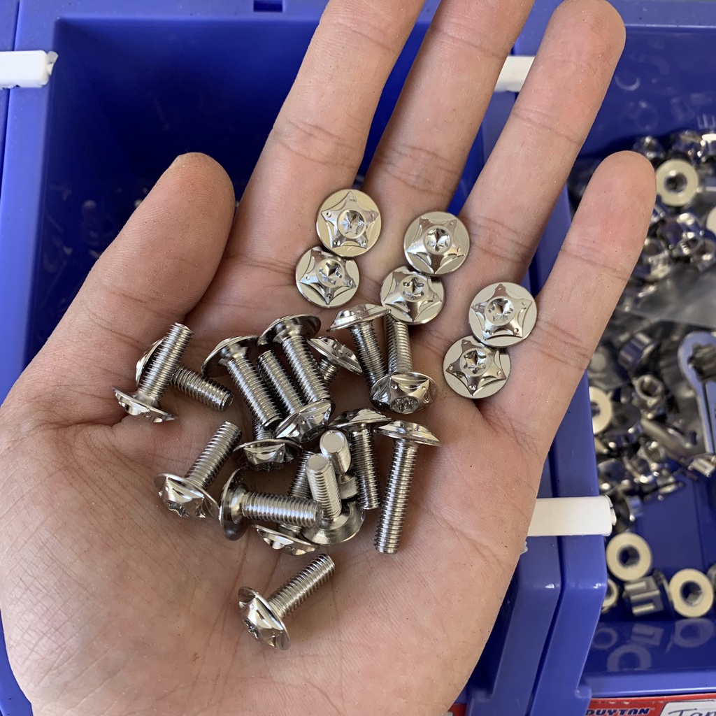 Ốc salaya 5ly 5li răng nhiễn đầu dù gắn dàn áo và nhiều vị trí chuẩn inox304 sáng bóng