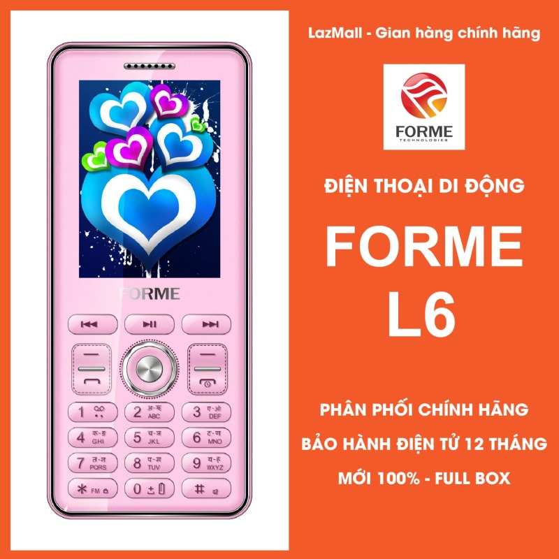 Điện thoại giá rẻ Forme L6, màn hình 2.4inch, Pin 1800mAh, phím mica, font chữ lớn, 2sim, nghe FM, bluetooth - Phân phối chính hãng