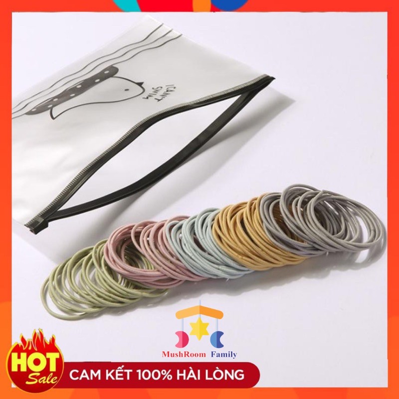 Set 100 dây cột tóc nhiều màu kèm túi zip