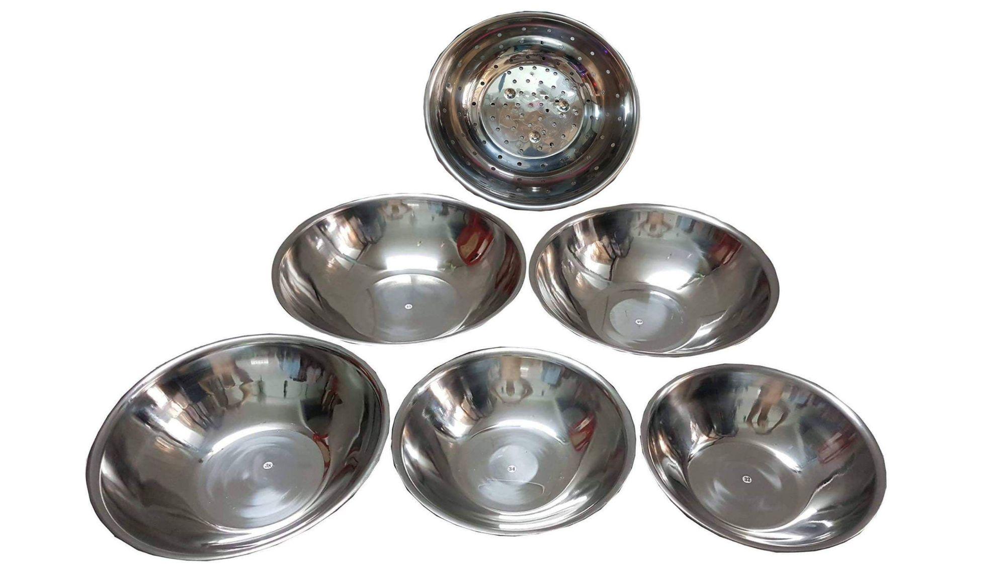 [HCM]Bộ thau rổ inox 6 cái ( 5 thau 32,34,36,40 và 45cm và 1 rổ 34cm)