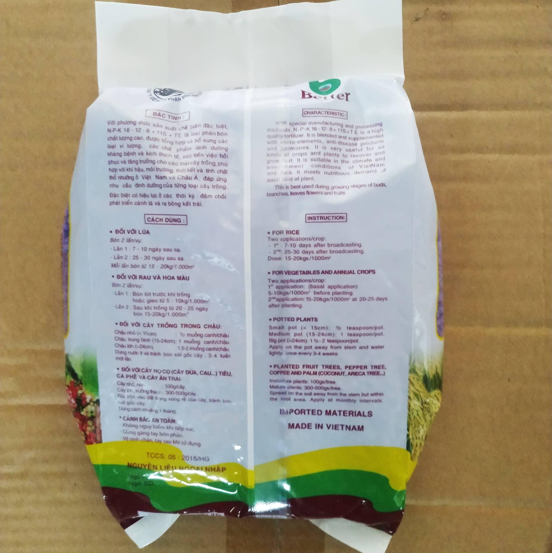 Phân bón  NPK cao cấp - Better - 16.12.8 + 11S + TE - Gói 1Kg