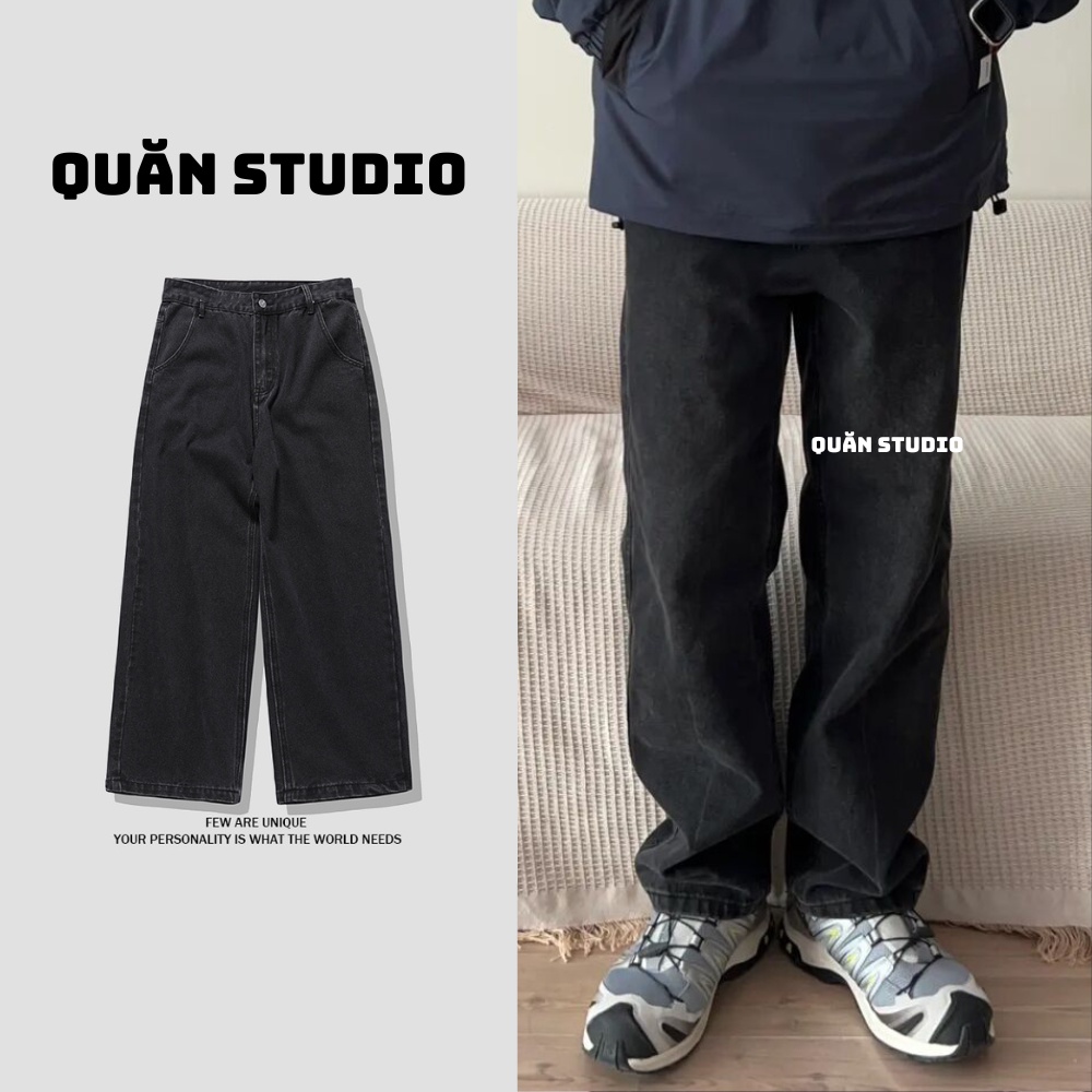 Quần Baggy Nam Ống Rộng Quăn Studio - Quần Jean Nam Màu Đen Dáng Suông Form Chuẩn Hàn Quốc Qr02