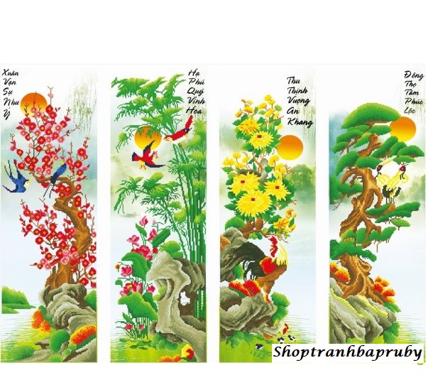 [HCM]Tranh đính đá Mai Trúc Cúc Tùng kích thước lớn ✅152×100 cm -️ VS107