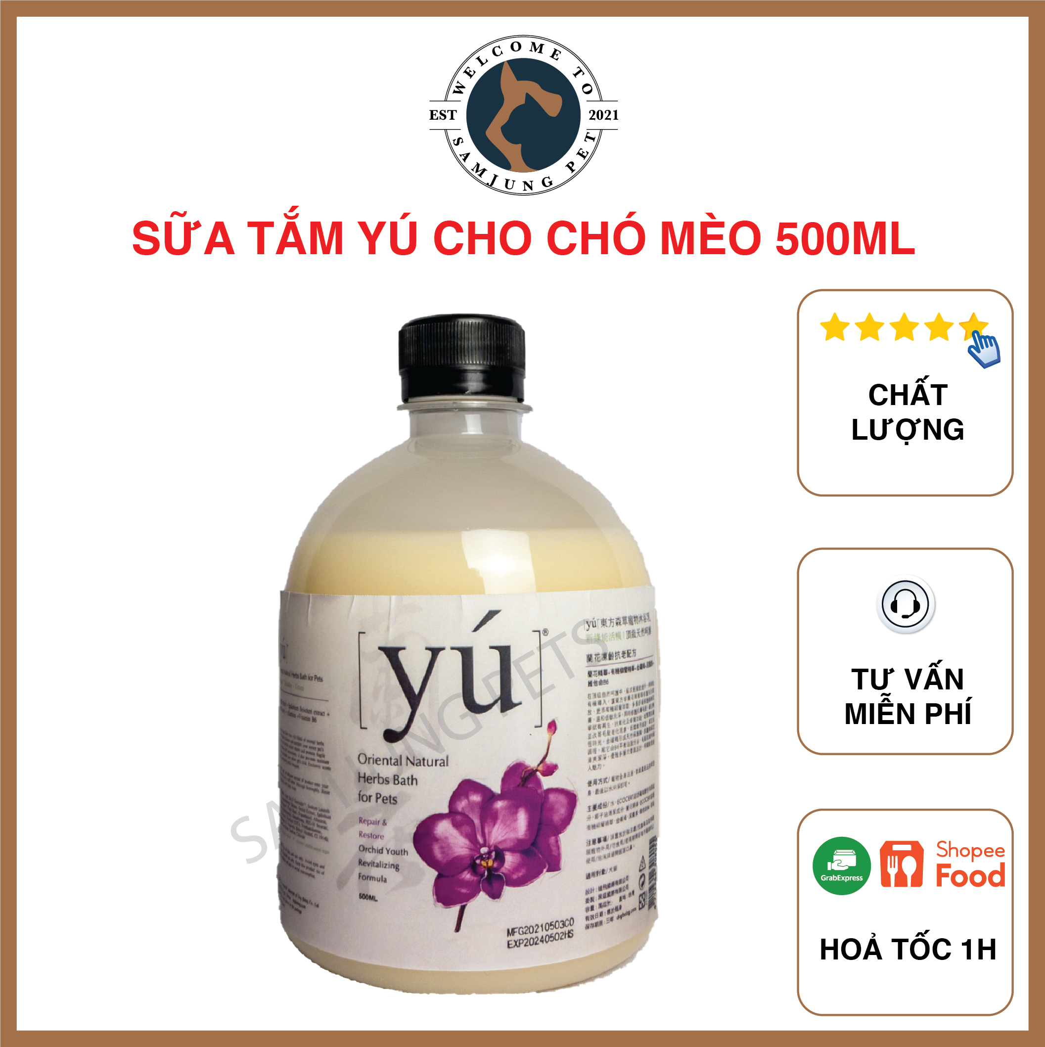 [ 500ml Repack Chính Hãng ] Sữa tắm yú cho chó mèo đủ mùi - SamJung Pets
