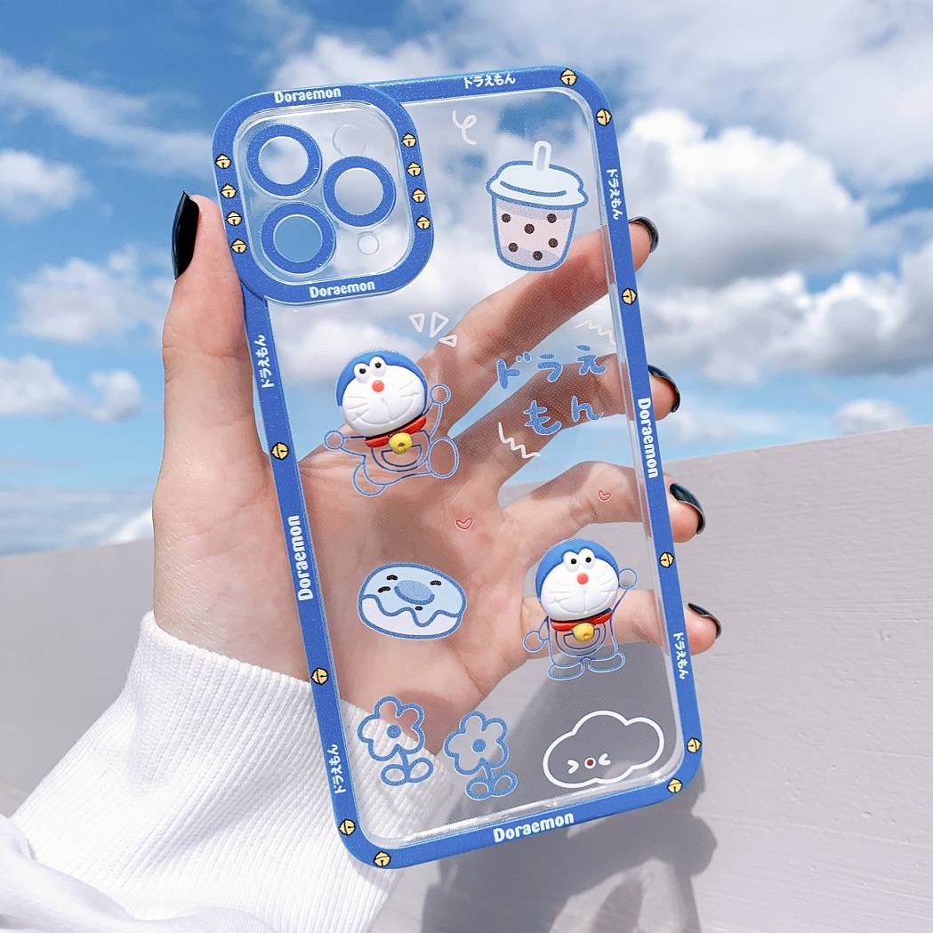 Ốp Lưng Silicon Chống Sốc Viền Nổi Doraemon ( Kèm Phụ Kiện )