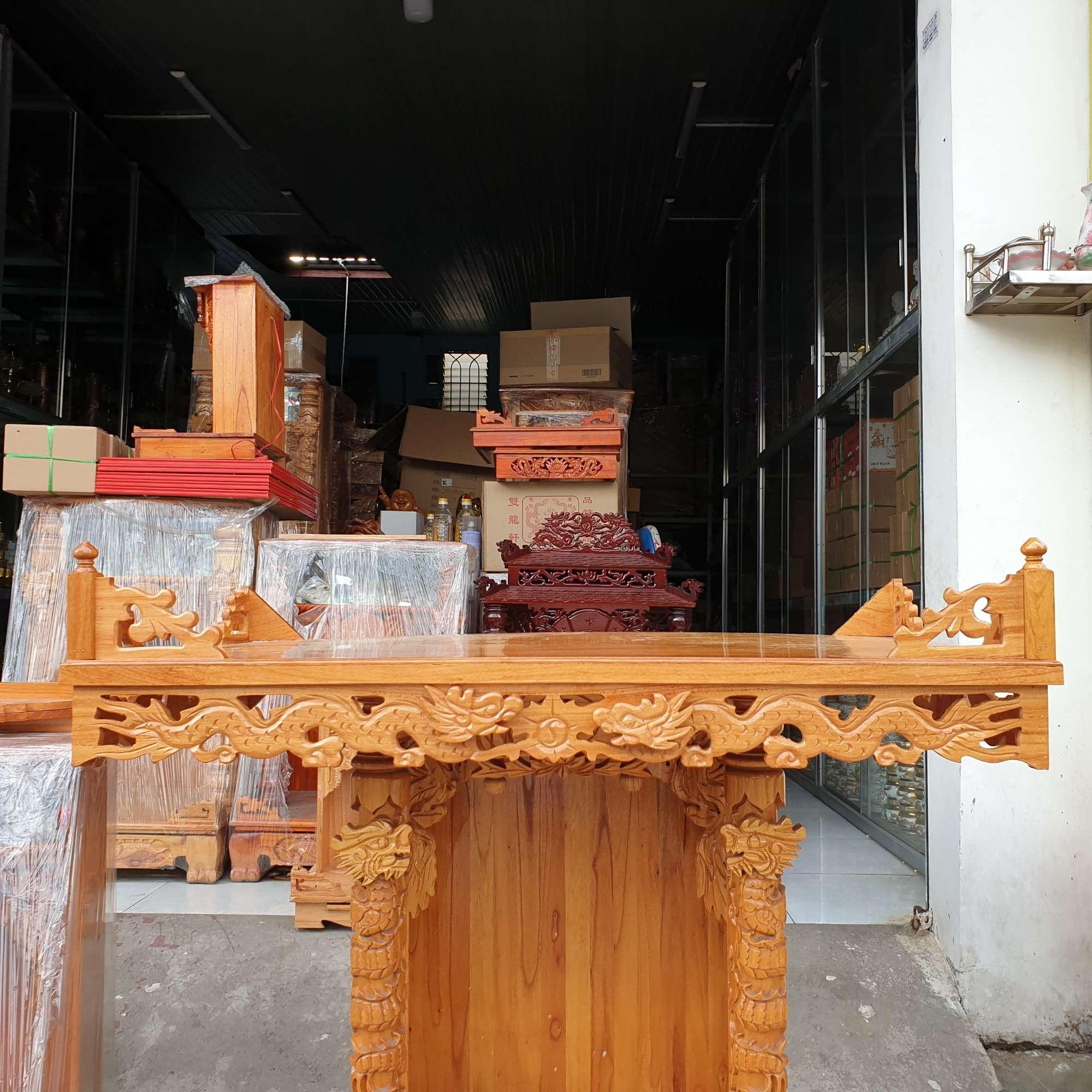 Bàn thờ treo tường trạm rồng gỗ gõ đỏ ngang 1m7