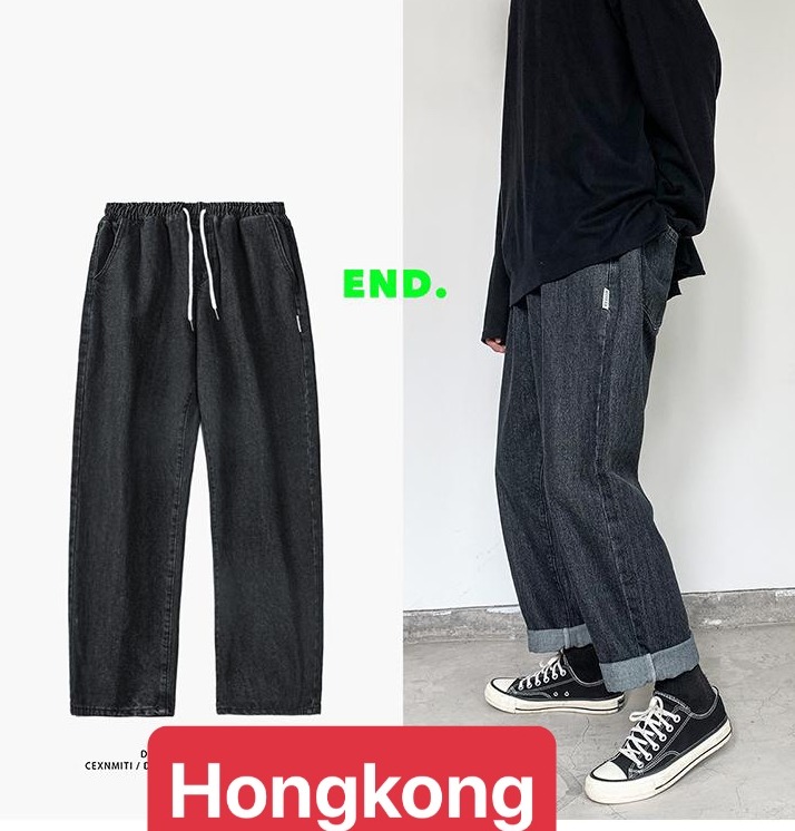 QUẦN BAGGY JEAN NAM CHẤT BÒ ỐNG RỘNG DÀI ĐEN LƯNG THUN CẠP CHUN XÌ TEEN HÈ HOT TREND 2023 DB-41 - HONG KONG FASHION