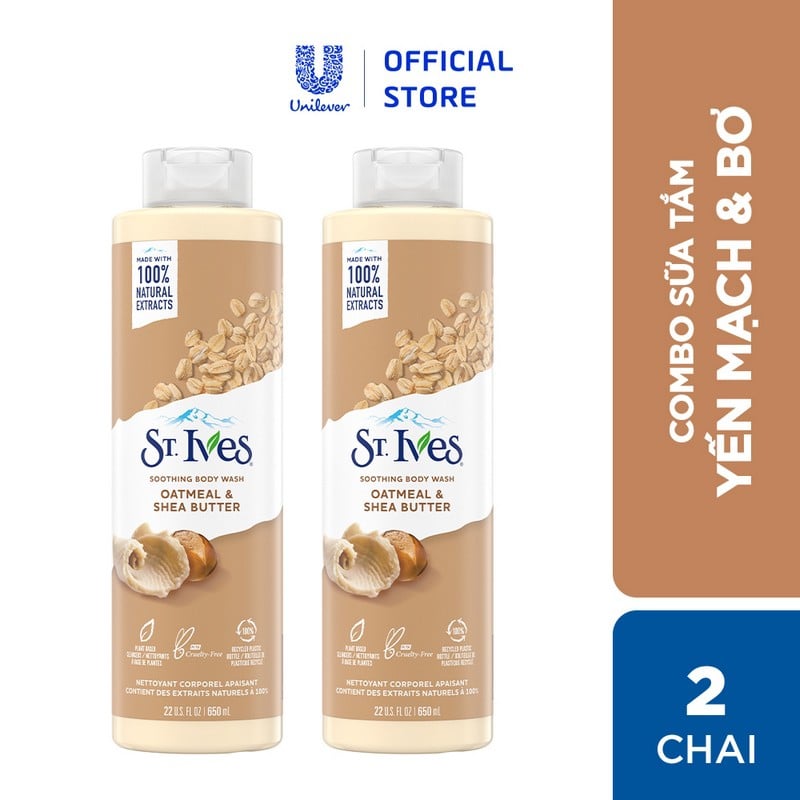 Combo 2 chai Sữa tắm dưỡng da St.Ives Yến mạch và bơ 650ml