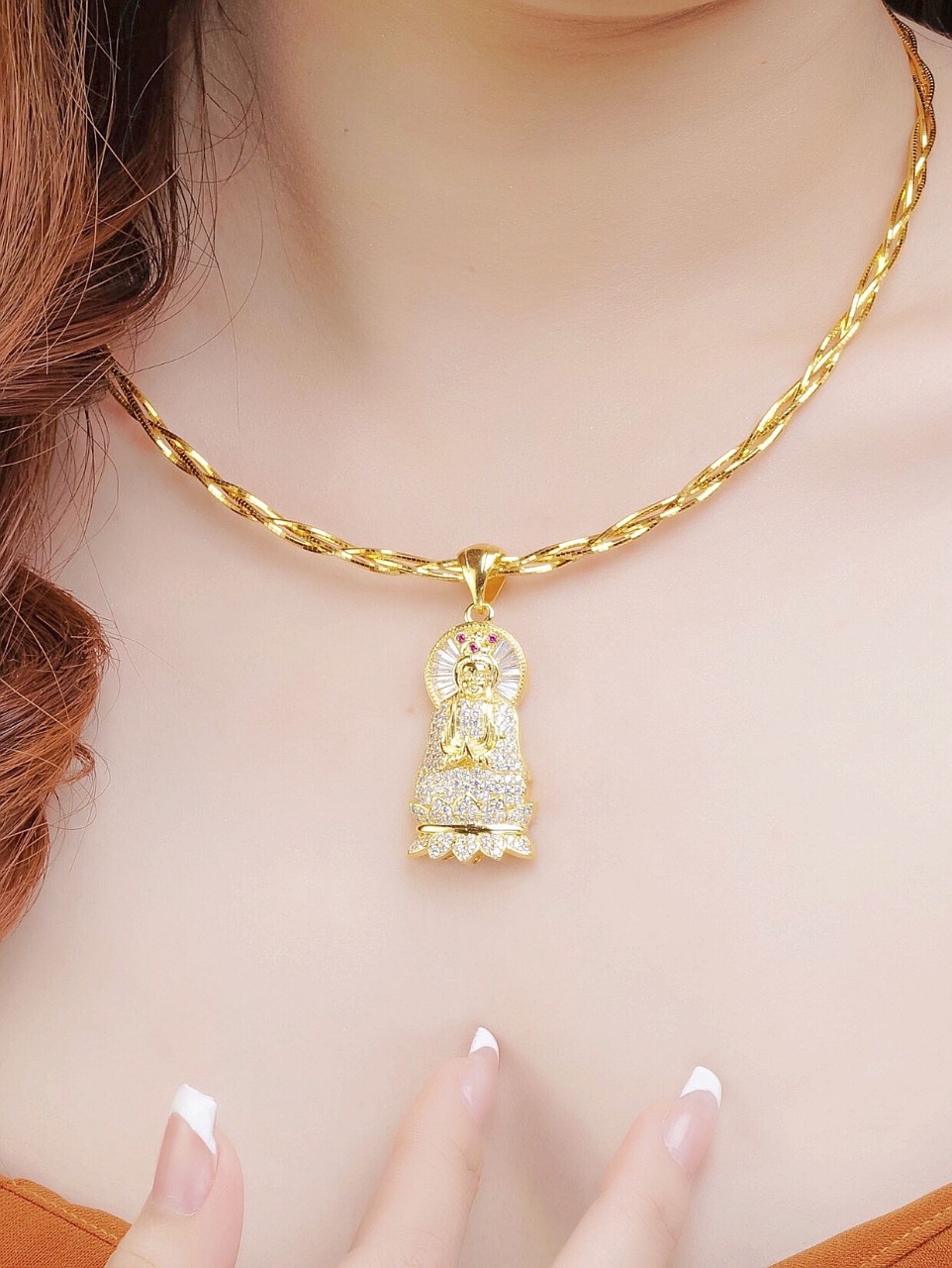 Kiềng bính mặt mẹ quan âm mạ 18k cao cấp P159