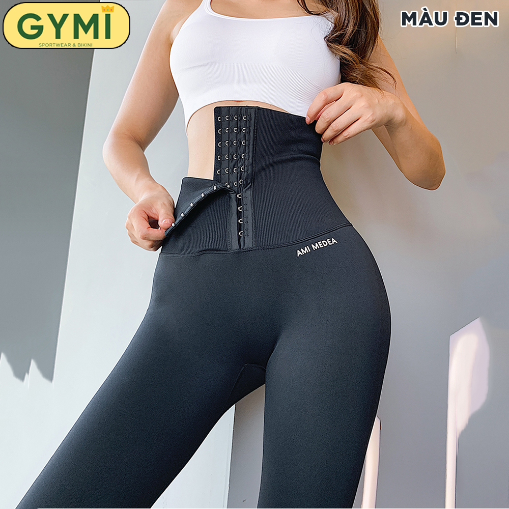 Quần tập Gym Yoga nữ gen bụng Latex GYMI QD24 dáng dài legging kèm đai nịt thon gọn eo lưng cao 20cm nâng mông