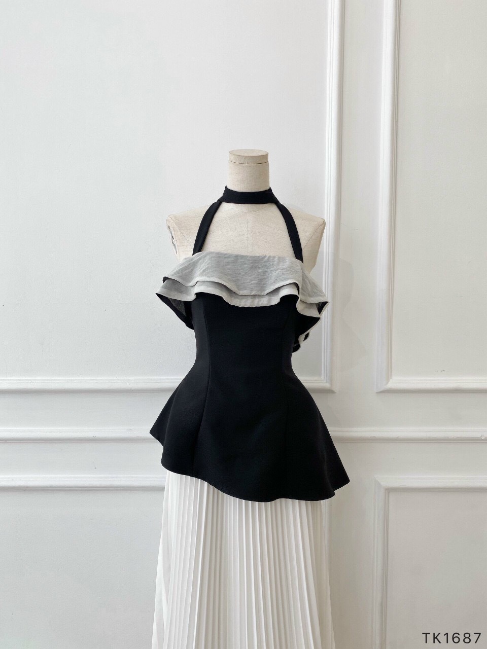 [Ảnh thật] Áo peplum phối bèo lệch tà dây cột cổ
