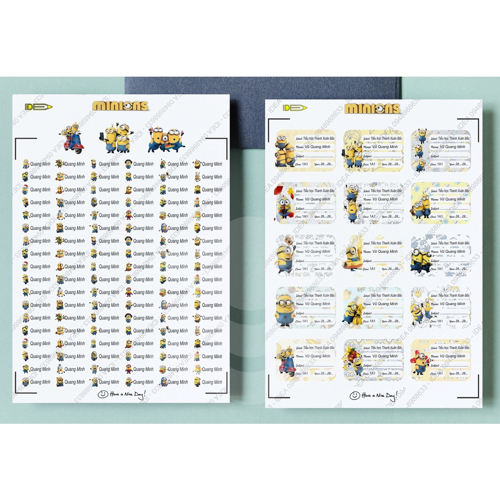 108 sticker + 45 Nhãn vở in riêng tên bé