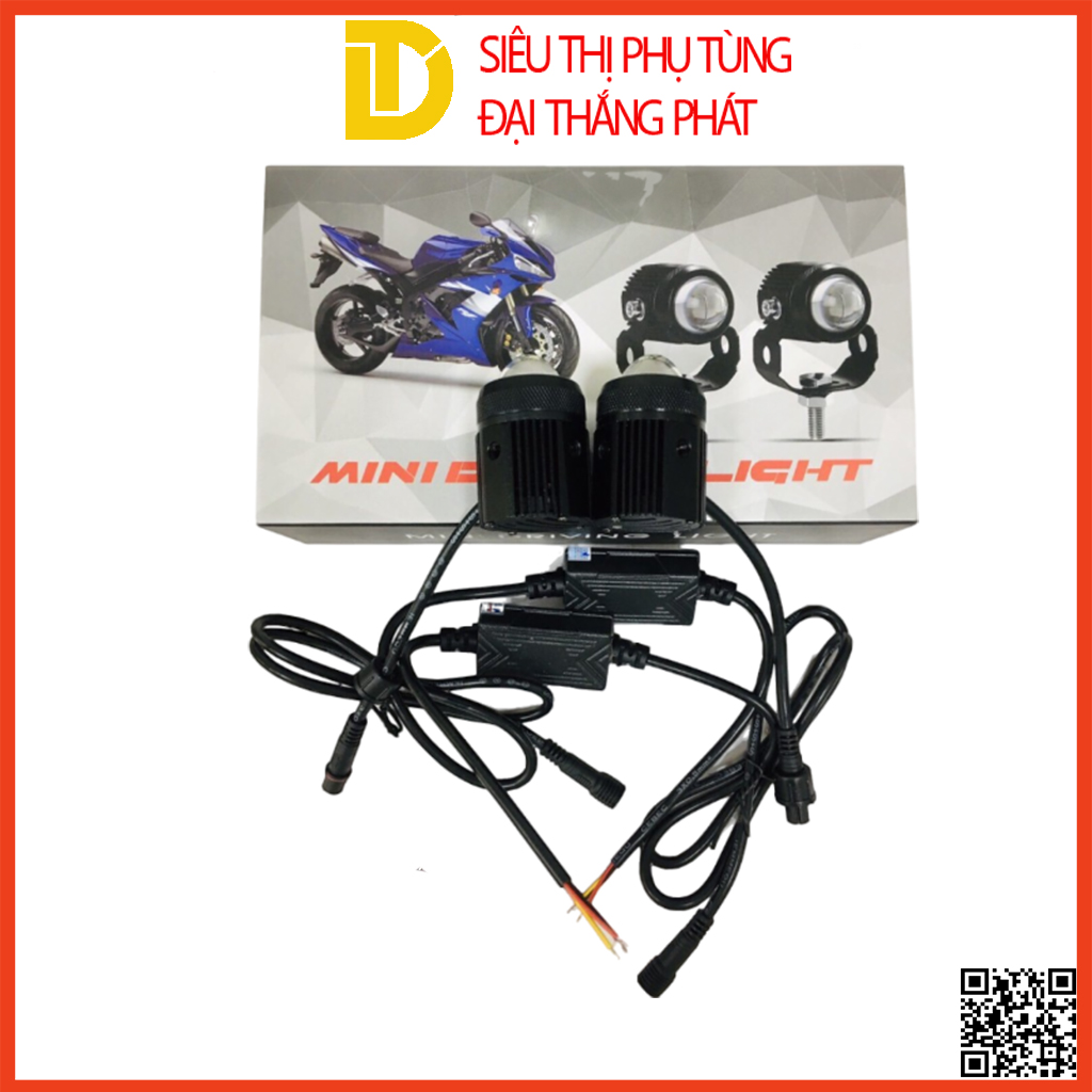 Đèn trợ sáng bi cầu Mini 2 chế độ cos vàng pha trắng siêu sáng tặng kèm công tắc
