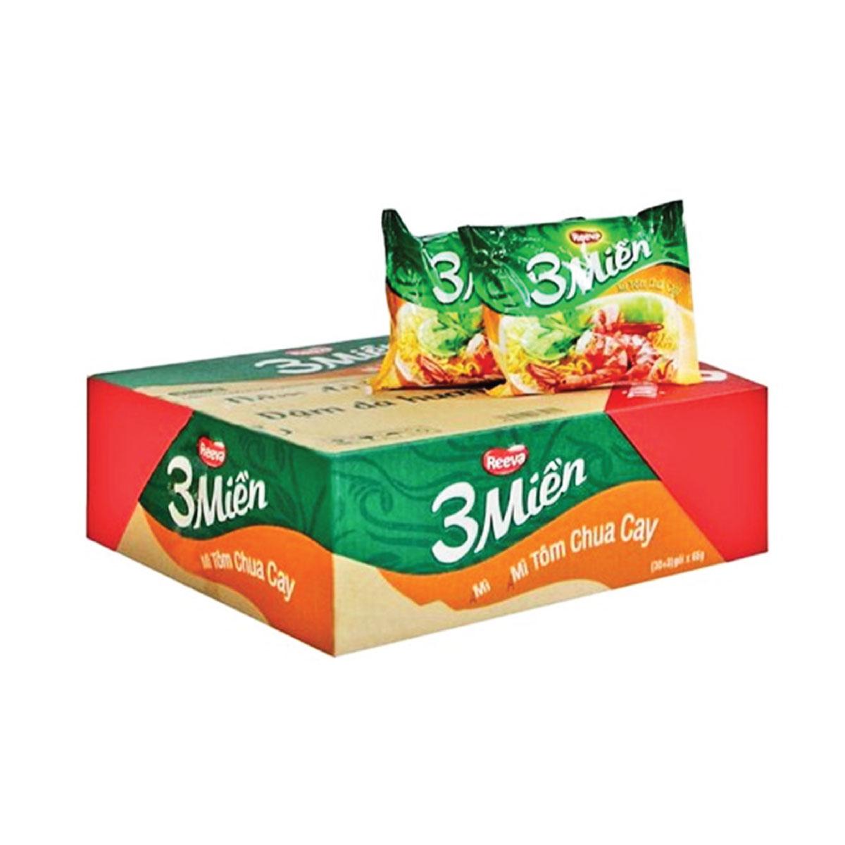 THÙNG MÌ 3 MIỀN TÔM CHUA CAY 30 GÓI
