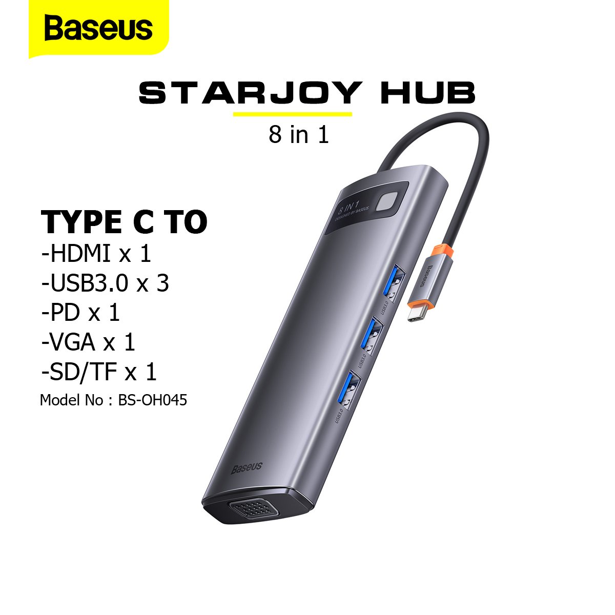 Bộ USB Hub Type C Baseus Starjoy 8-Port 8 in 1 HDMI , USB , VGA , PD