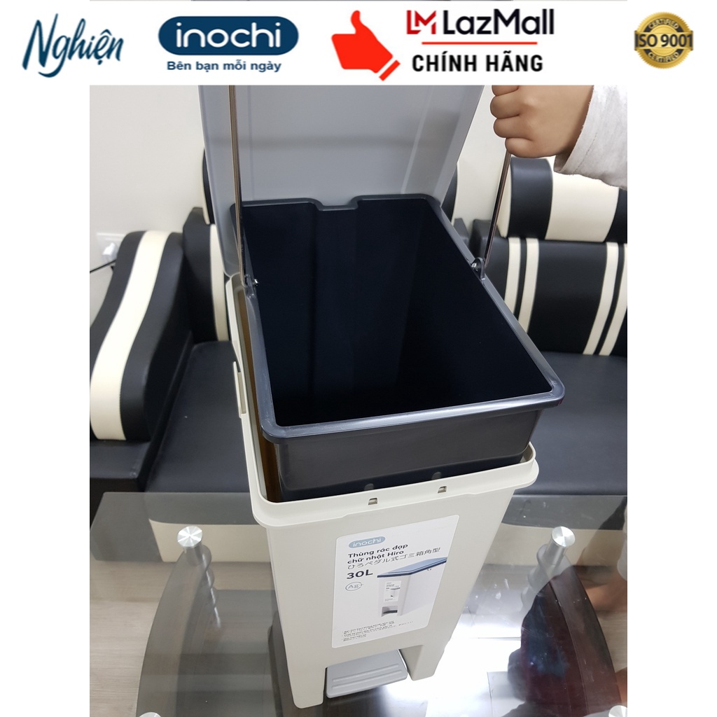 Thùng rác đạp chữ nhật hiro 30l - chính hãng inochi
