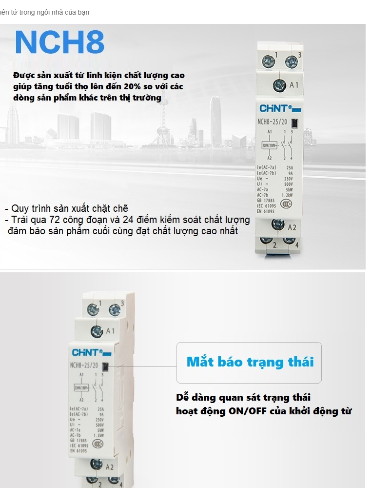 Contactor Khởi động từ 1 pha Chint NCH8-25A 220V