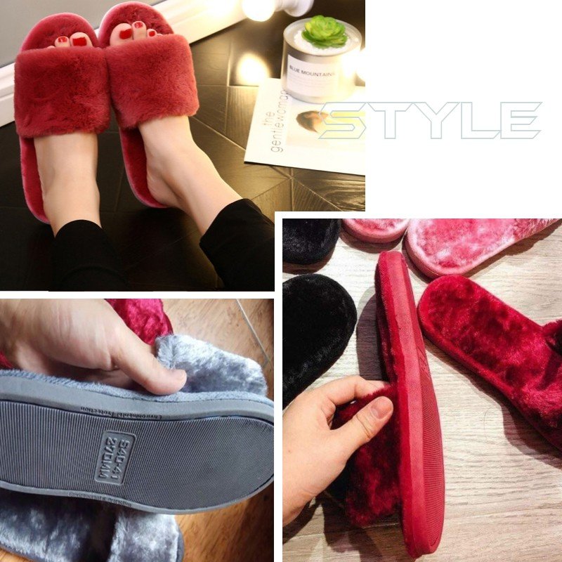 Dép lông đi trong nhà - màu đỏ size 36