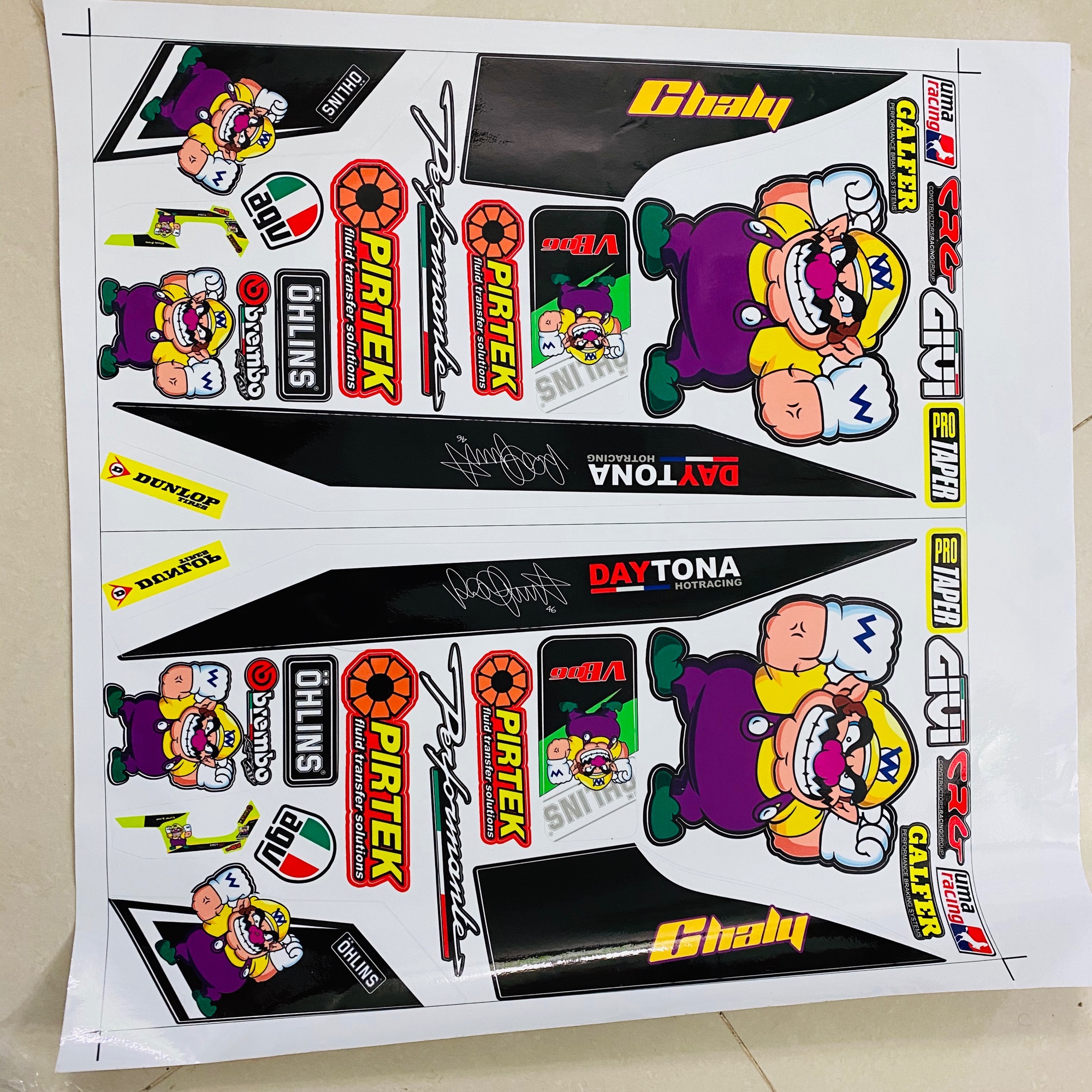 Tem rời Chaly Mario dán xe trắng