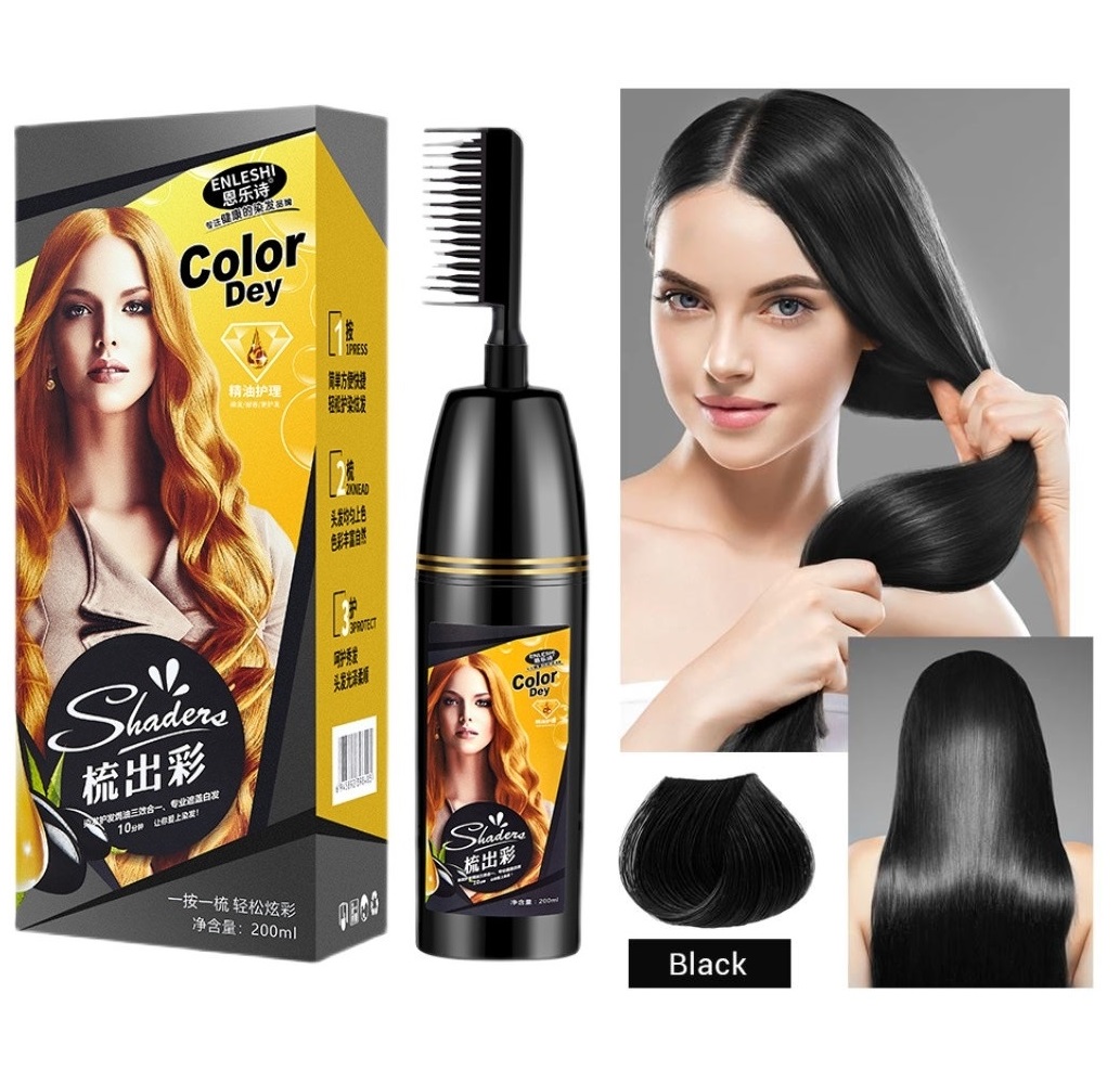 Nhuộm tóc tại nhà đẹp đơn giản với Bộ Lược nhuộm tóc thông minh thế hệ mới 1 nút bấm (đen tự nhiên) Shaders 200Ml sử dụng nguyên liệu hoàn toàn từ thiên nhiên