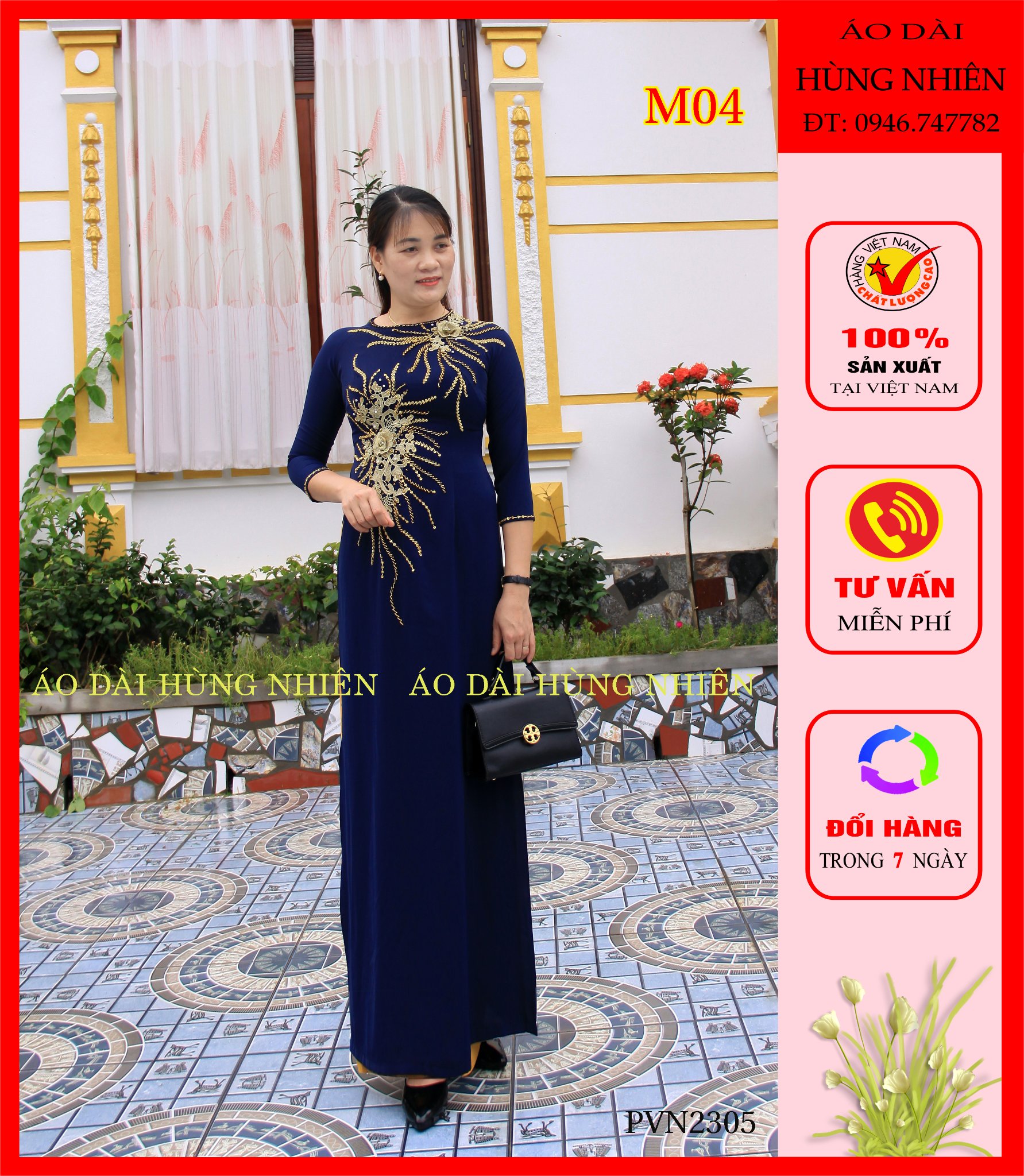M04- ÁO DÀI TRUNG NIÊN LỤA MỸ KẾT ĐÁ PHA LÊ CAO CẤP