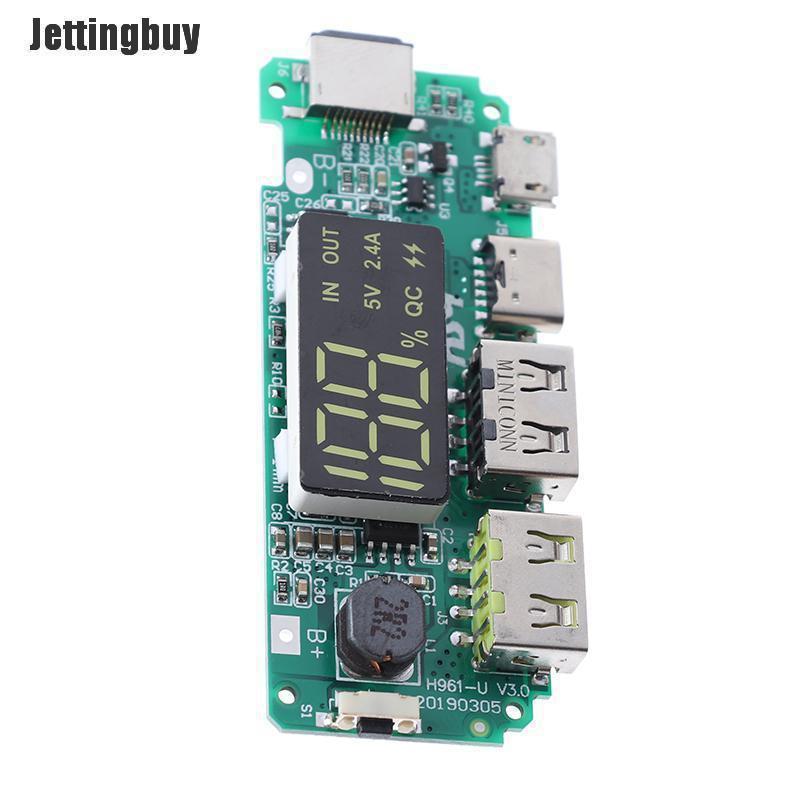 Jettingbuy Bảng sạc điện di động LED kép USB Micro Type-C bảo về mạch USB-INTL