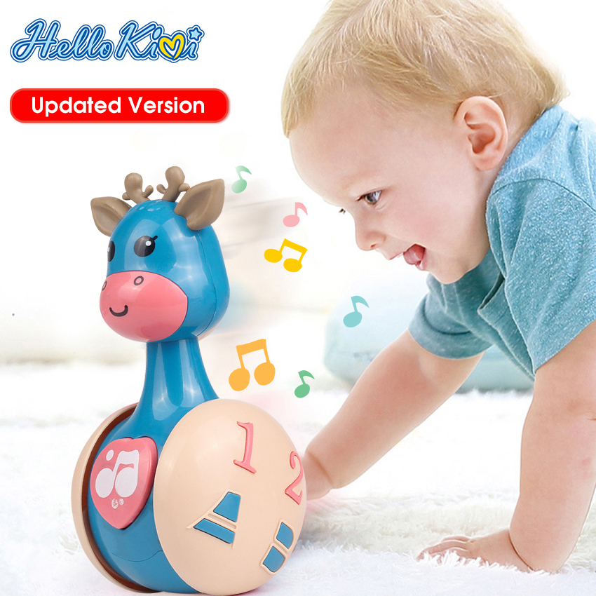HelloKimi ChildrenCartoon Tumbler Doll Roly-poly Baby Toys Giraffe Tumbler Doll Early Learning Toy Toddler Musical Wobble Rattles Ring Bell Music Learning Educational Toy Cute Shape Toy for Kids