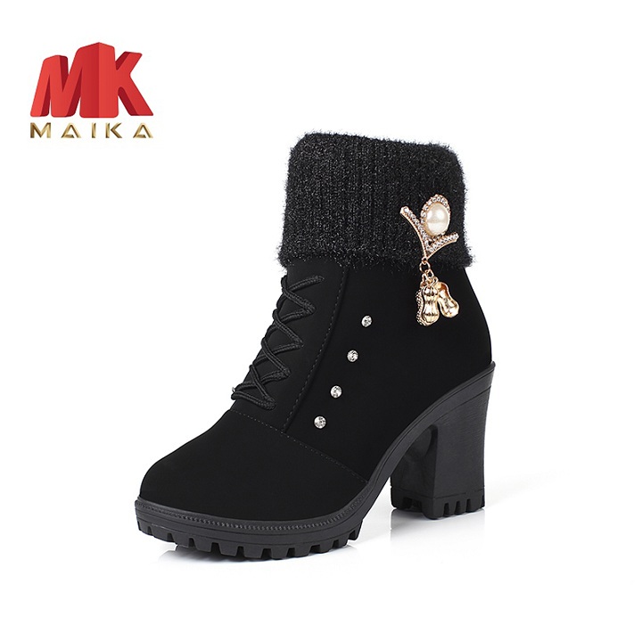 Giày boot nữ đế vuông S105 (Đen) MK STORE