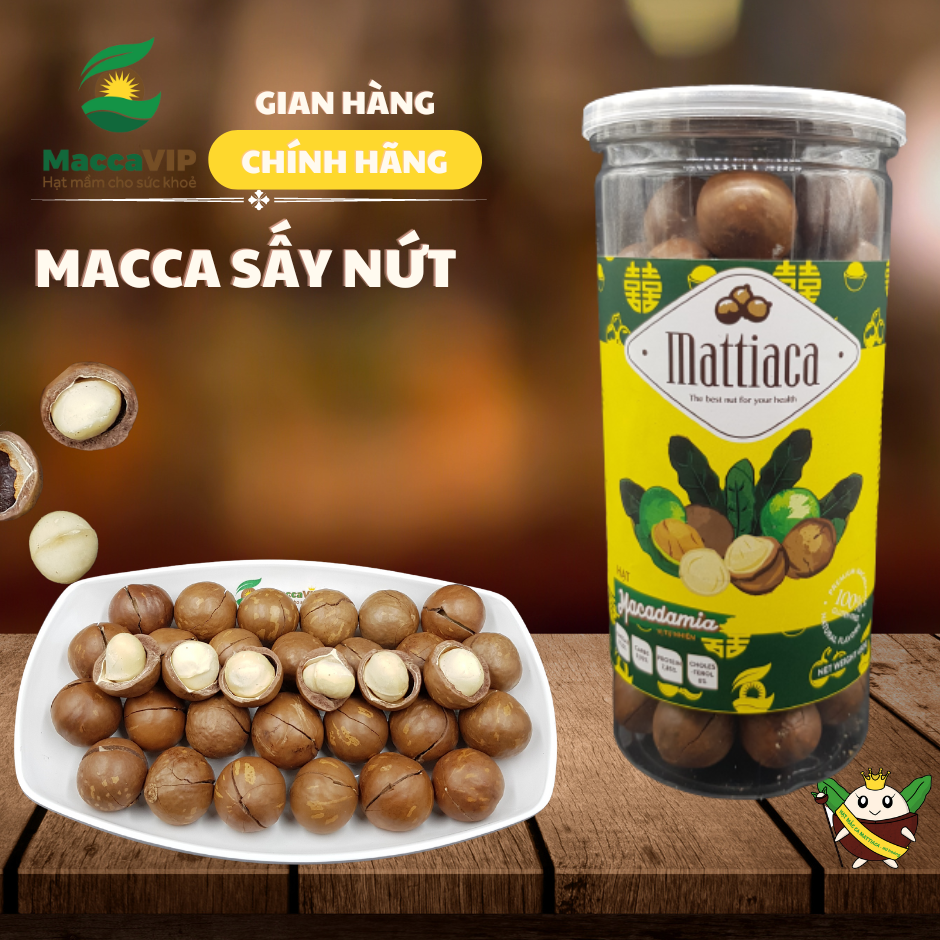 Lon 500g hạt mắc ca Đăk Lăk - MaccaVIP (Sấy nứt tự nhiên, Size hạt 22-30mm)