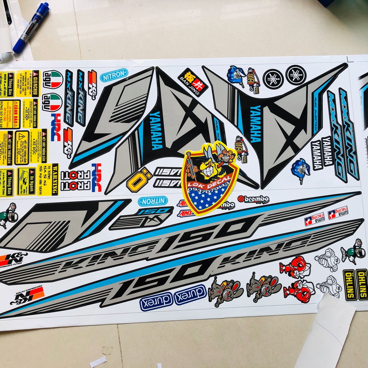 Tem rời ex 150 xám xanh dán xe đen