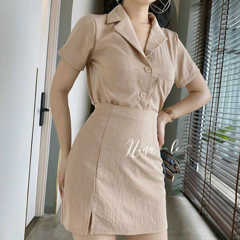 [HCM]SET ÁO VEST CHÂN VÁY XẺ TÀ