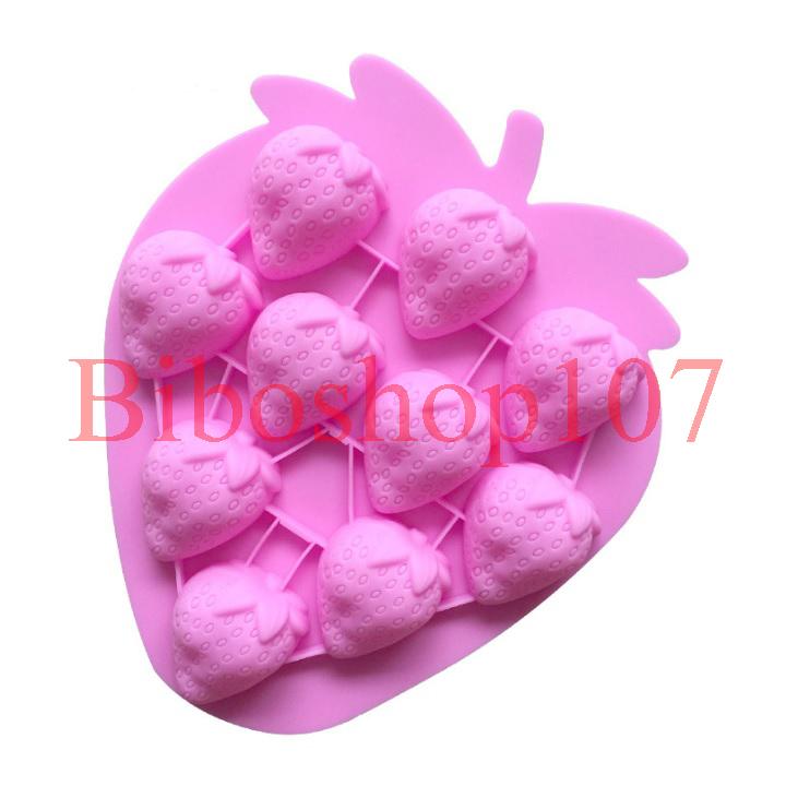 Khuôn silicon làm thạch, rau câu, socola 10 trái dâu tây
