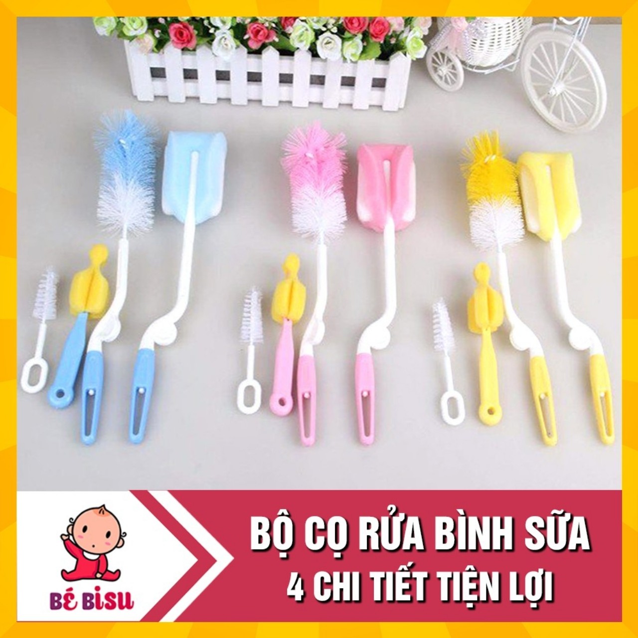 Bộ Cọ Rửa Bình Sữa Và Núm Ti 4 Món