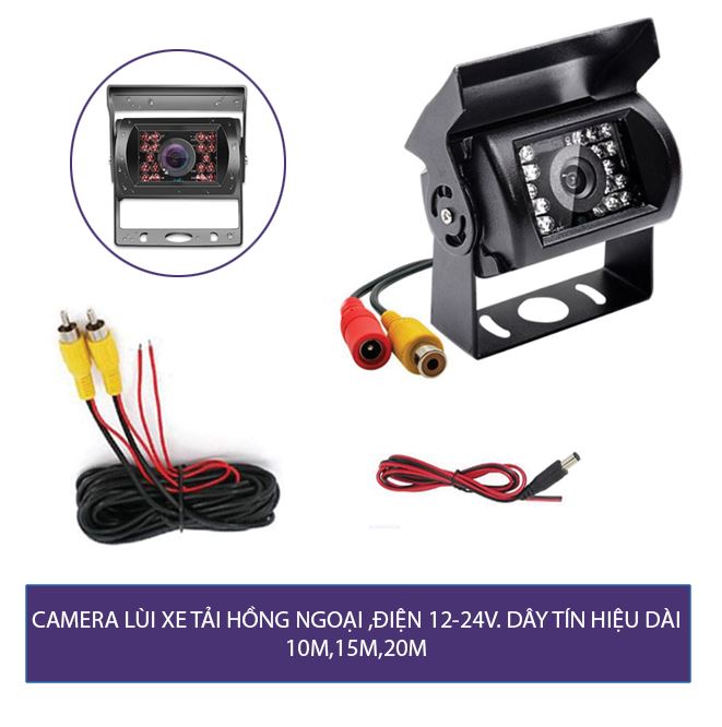 Camera Lùi Xe Tải Hồng Ngoại Dây Tín Hiệu Dài 10m,15m,20m Dùng Cho Màn HÌnh LCD,DVD,Android