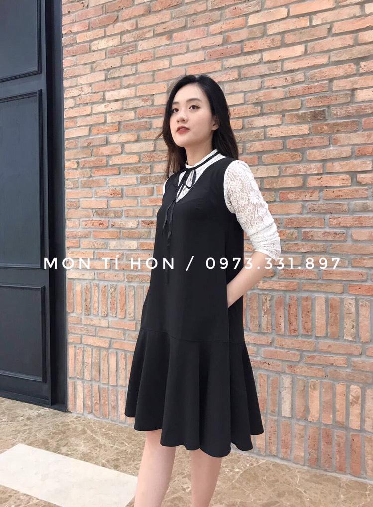 Váy Bầu công sở đen phối ren  V106