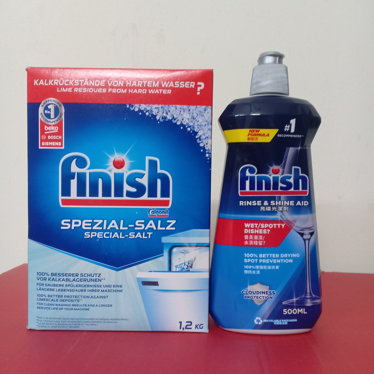 Combo Muối rửa bát Finish 1.2kg+Nước làm bóng finish (750ml,400ml ,500ml)