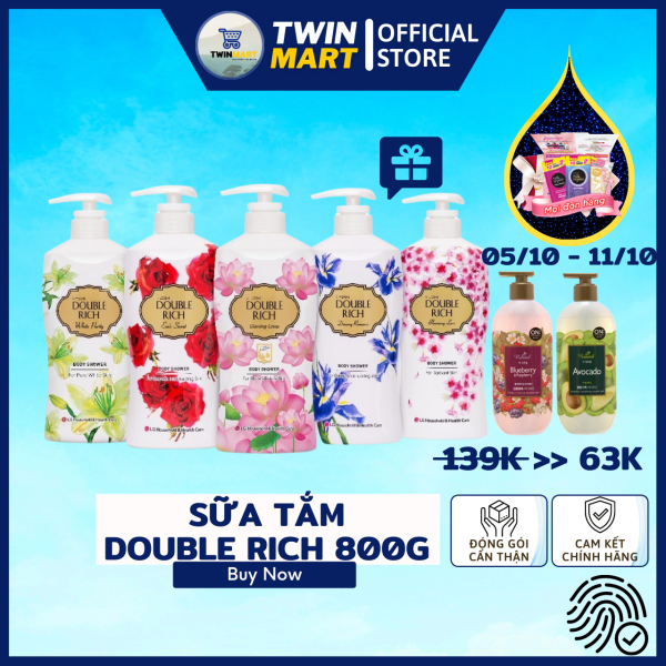 [800ml] DATE XA 2024 TPHCM Sữa Tắm Hương Hoa Double Rich Body Shower - thương hiệu Hàn Quốc - 3 mùi hương: Hoa Hồng, Hoa Anh Đào, Hoa Iris
