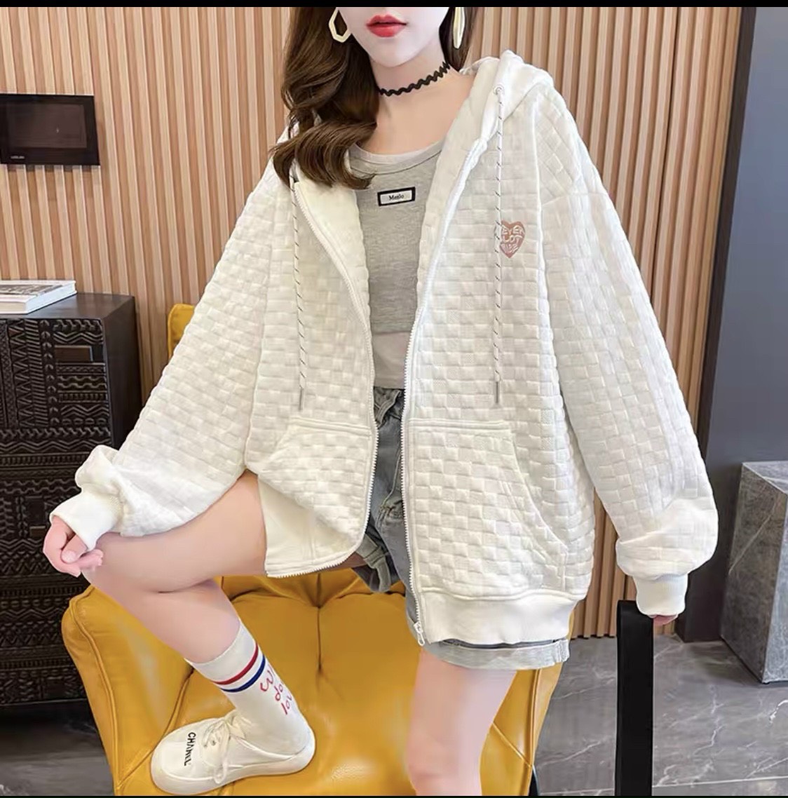 Áo khoác nỉ nam nữ, áo khoác nỉ form rộng thêu trám, trái tim nổi siêu xinh