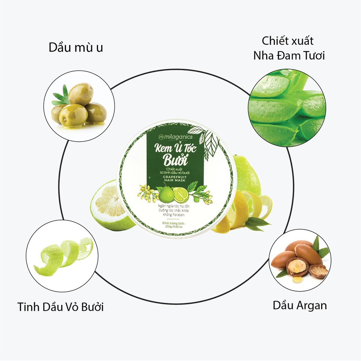KEM Ủ TÓC BƯỞI MILAGANICS 250 GRAM