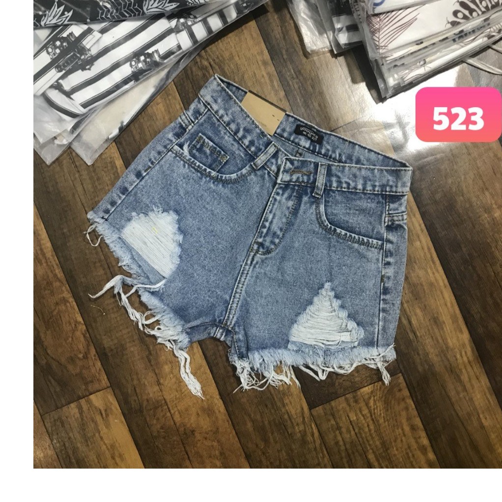 Quần short jean 523 xanh rách hai bên